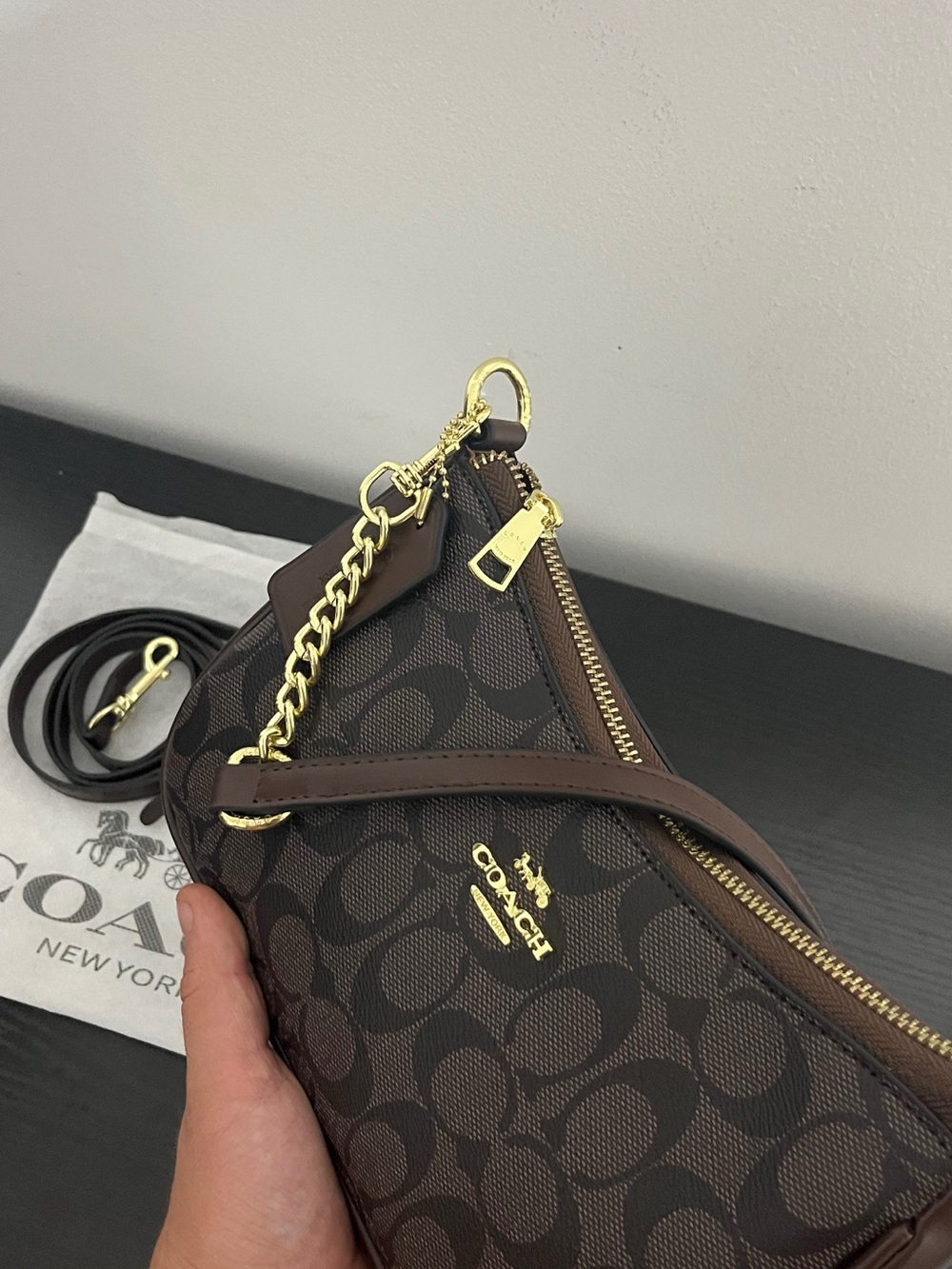 Coach Brown Signature Crossbody with Gold Hardware